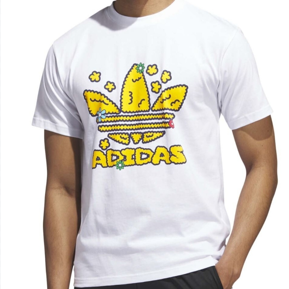 adidas Originals White Tee with Yellow and Green Graphic
